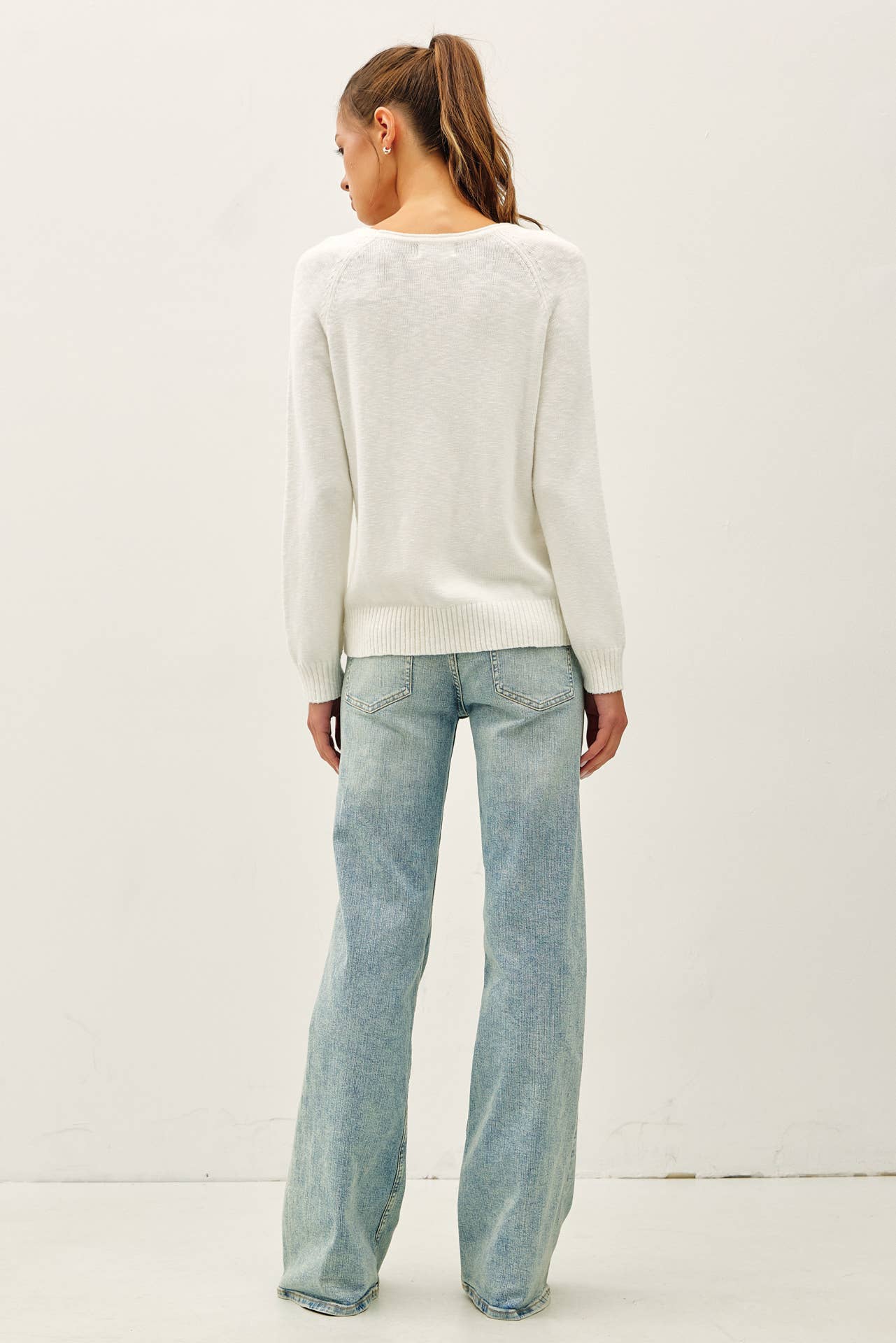 RAGLAN SLEEVE SLUB PULLOVER SWEATER