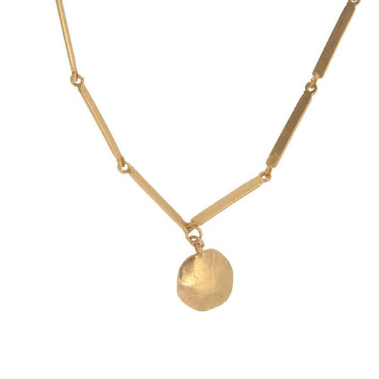 Joy Susan Gold Bar Chain and Hammered Pendant Necklace