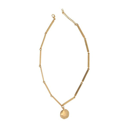 Joy Susan Gold Bar Chain and Hammered Pendant Necklace