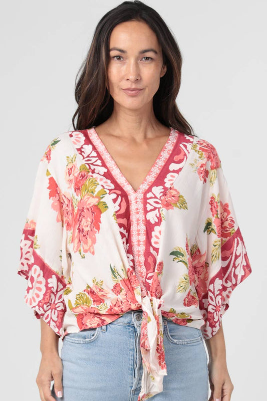 Kimono Sleeve Tie Waist Blouse