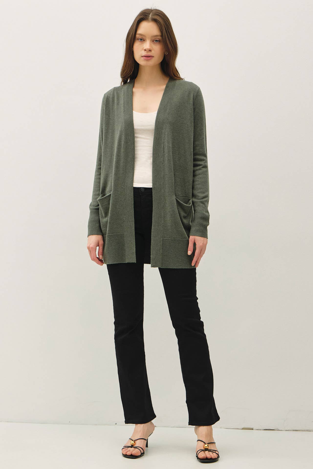 WOOL BLENDED BASIC OPEN LONG CARDIGAN