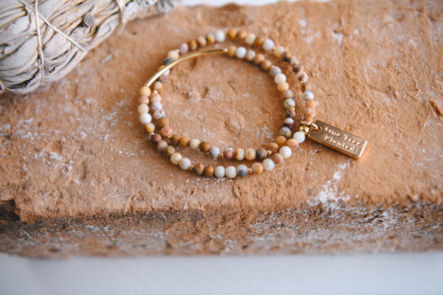 Genuine Gemstone and Gold Double Wrap Bracelet