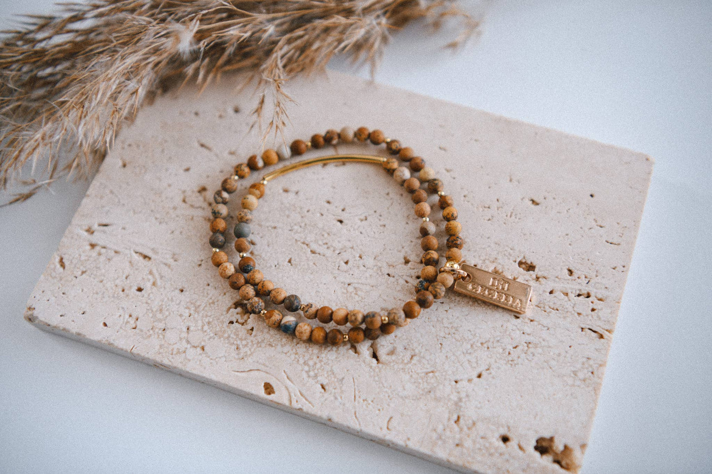 Genuine Gemstone and Gold Double Wrap Bracelet