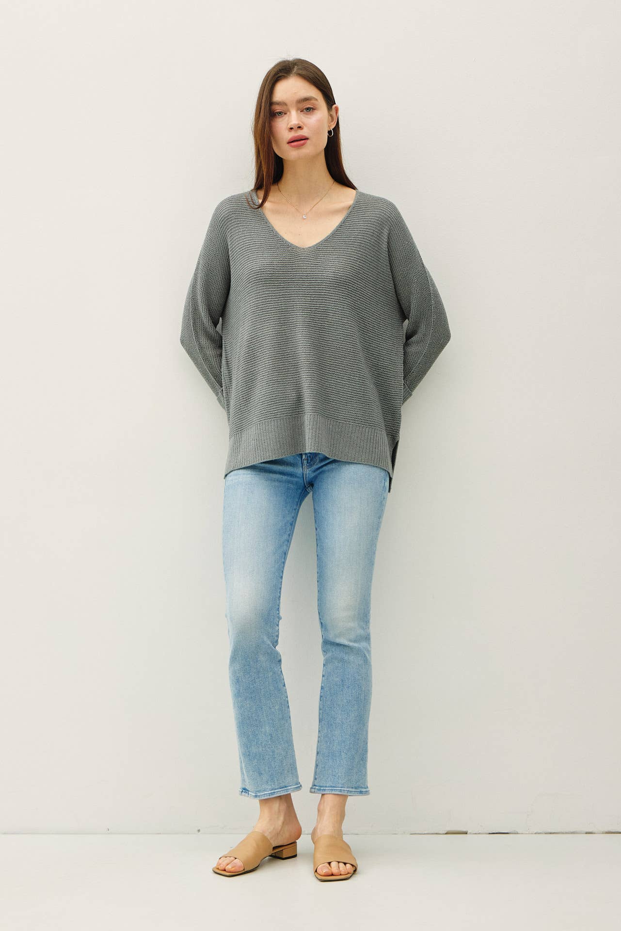 V-NECK DOLMAN SLEEVE SWEATER, 3 colors