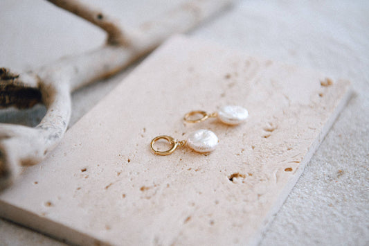 Gold Freshwater Pearl Huggie Hoop Earrings