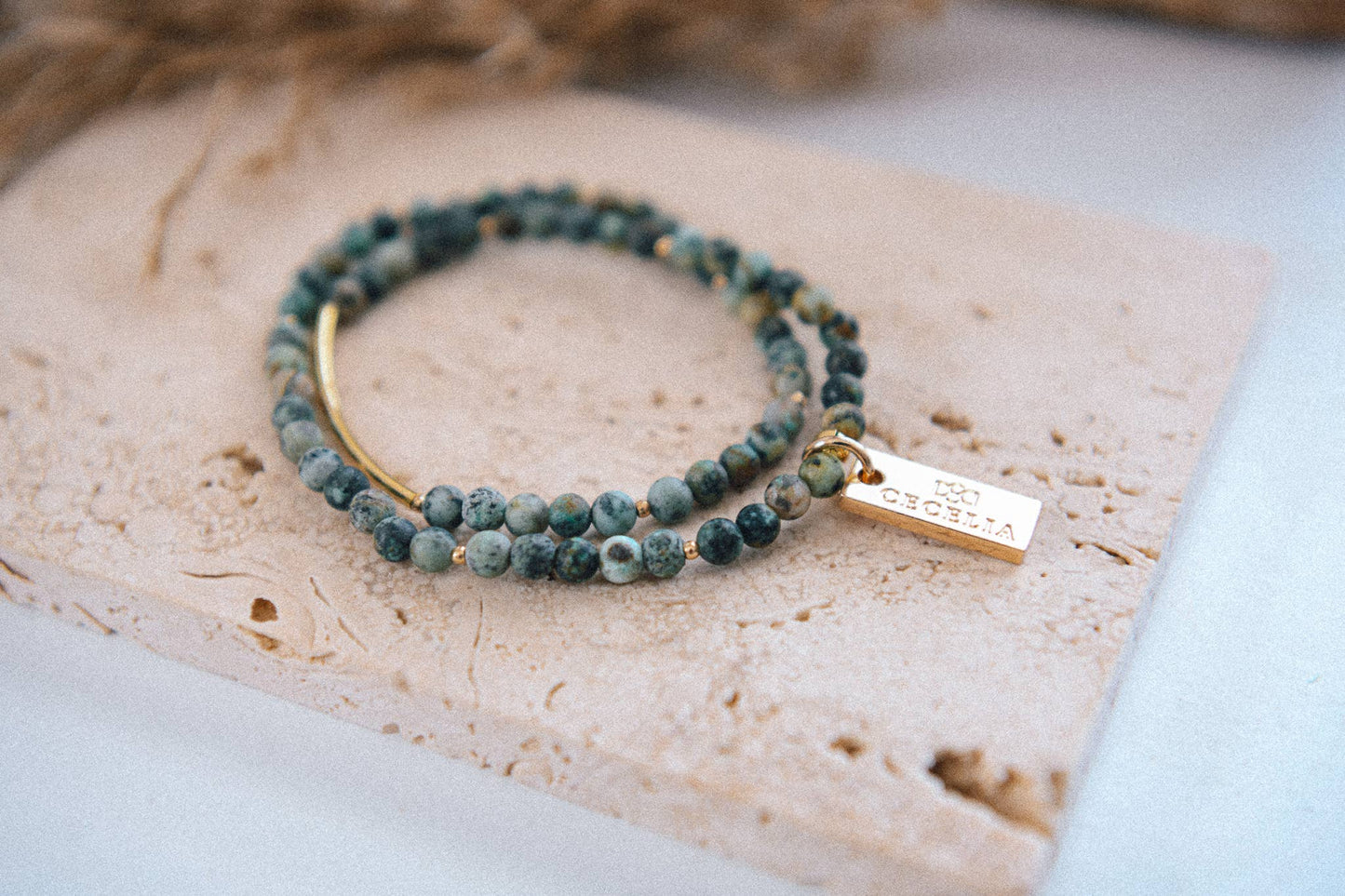 Genuine Gemstone and Gold Double Wrap Bracelet