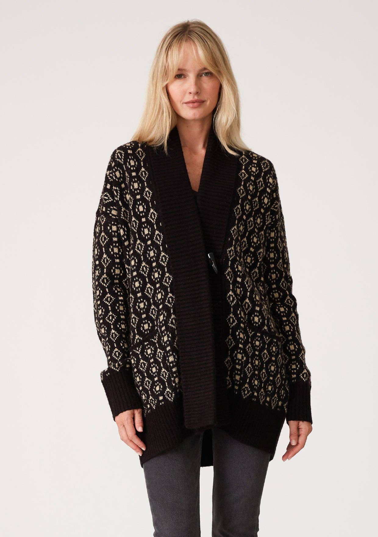 Lovestitch Geo Jacquard Long Sleeve Cardigan