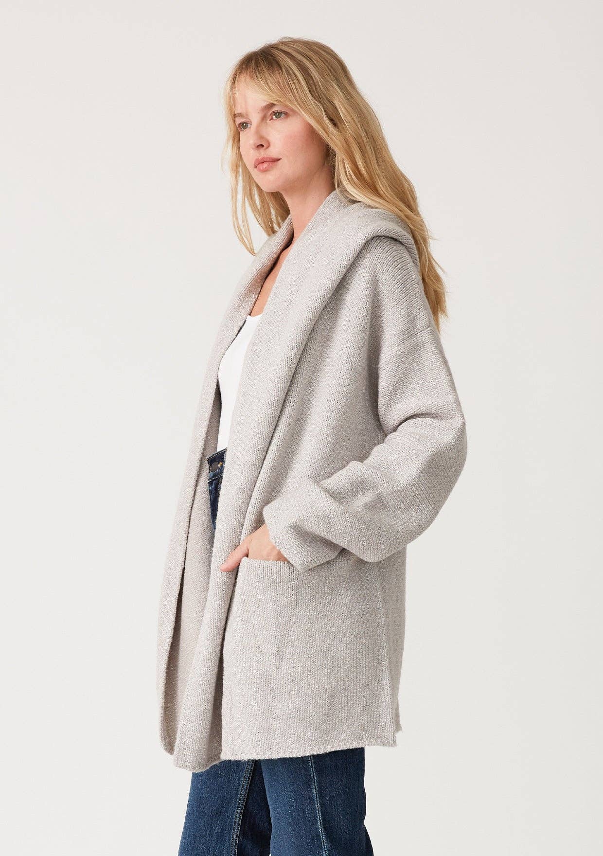 Lovestitch Mid-Length Oversized Long Sleeve Hooded Coatigan