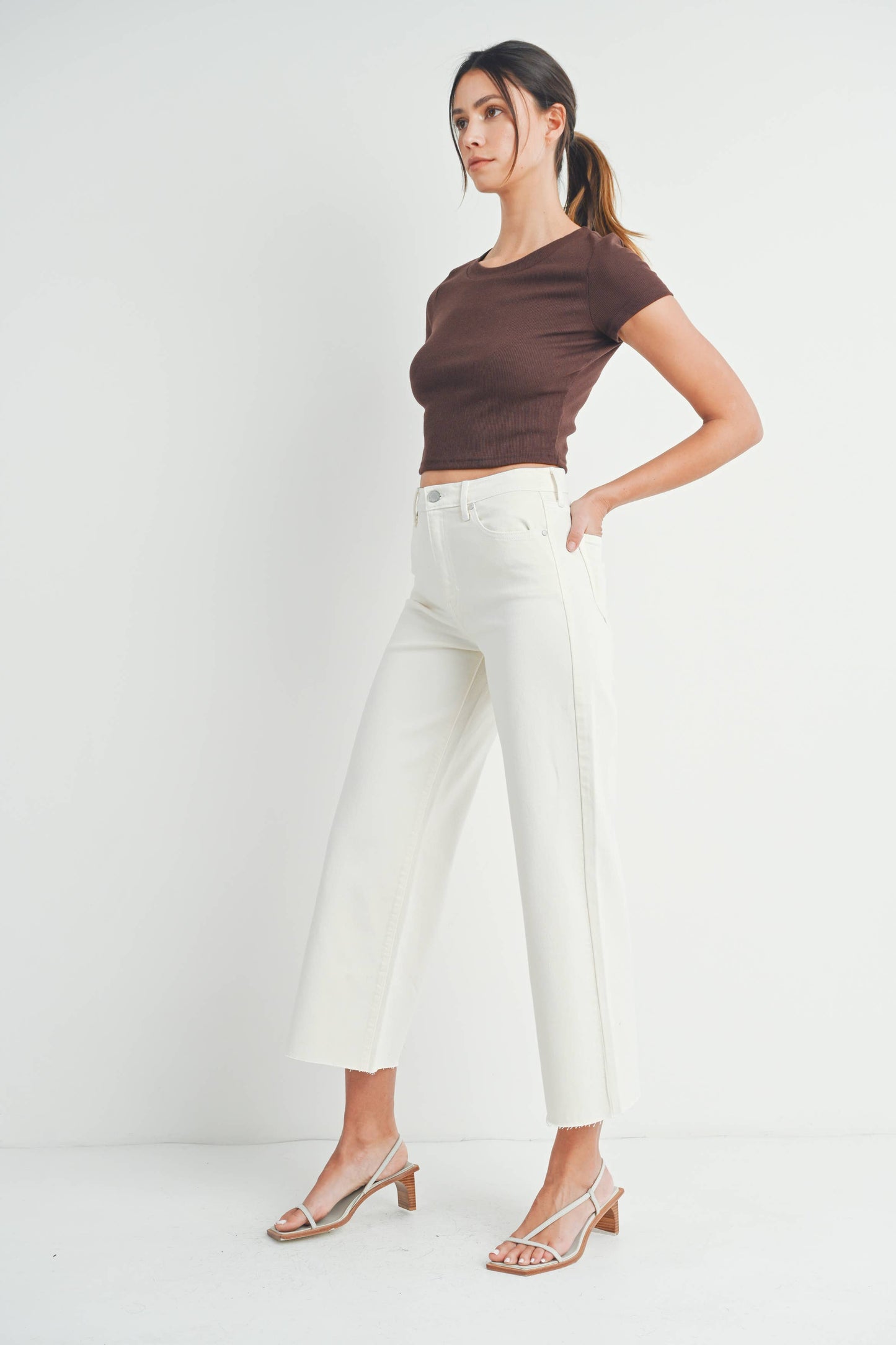 Scissor Cut Wide Leg Pants in Vanilla Bean