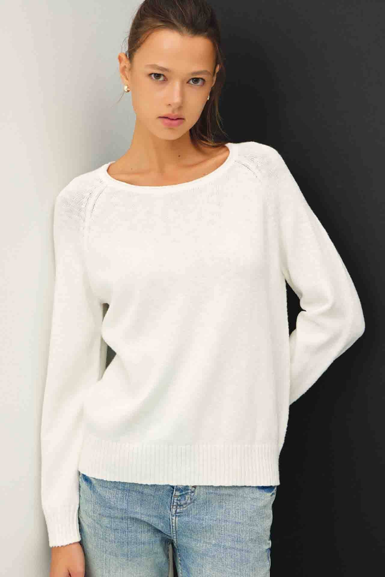 RAGLAN SLEEVE SLUB PULLOVER SWEATER