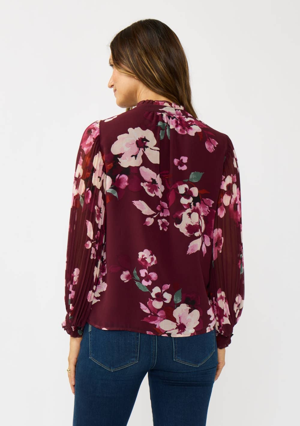 Lovestitch Pleated Sleeve Floral Button Blouse