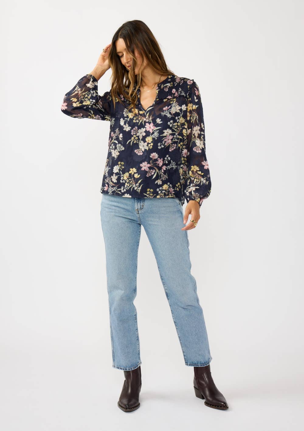 Smocked Yoke Ruffle Blouse