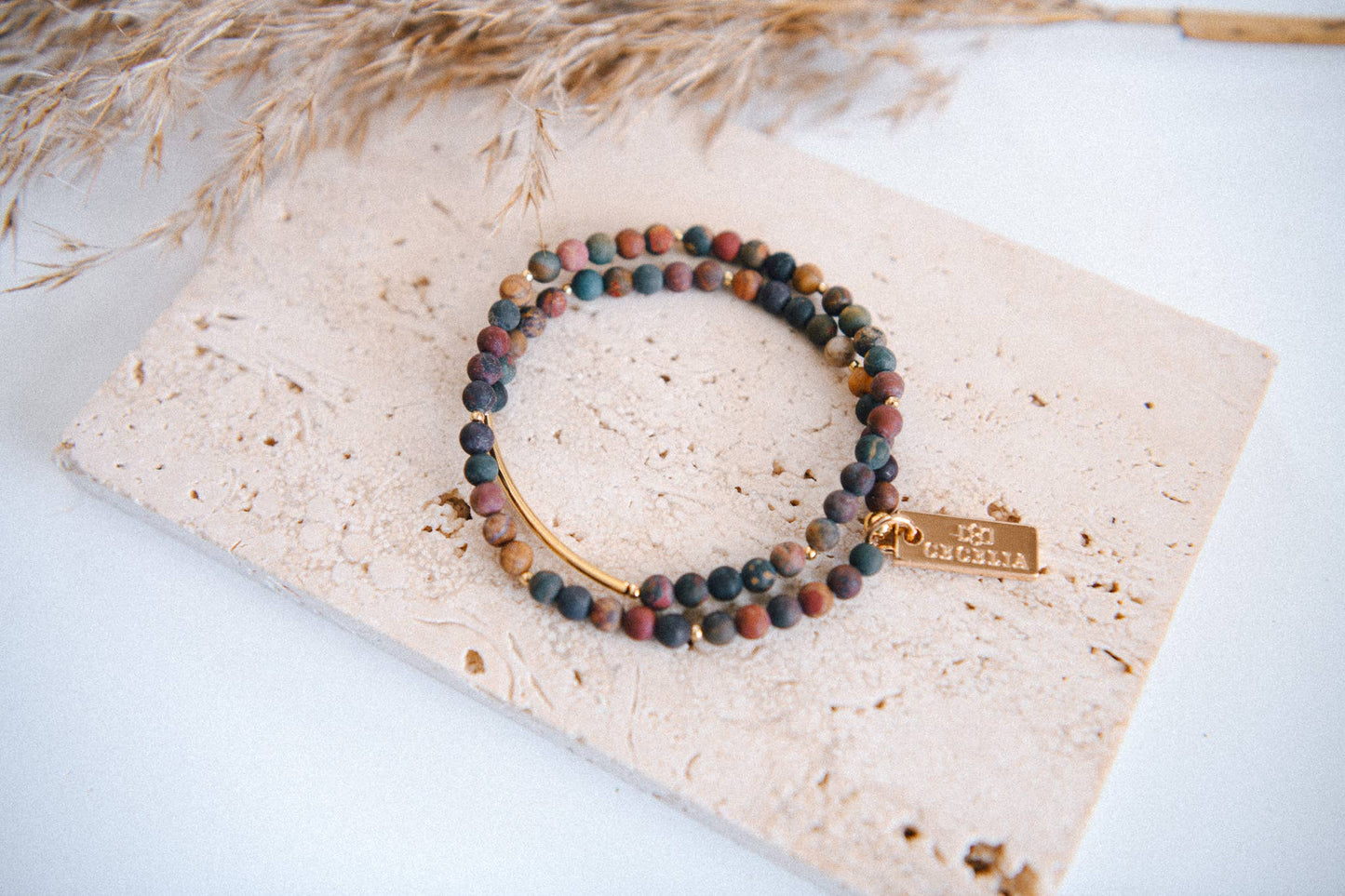 Genuine Gemstone and Gold Double Wrap Bracelet
