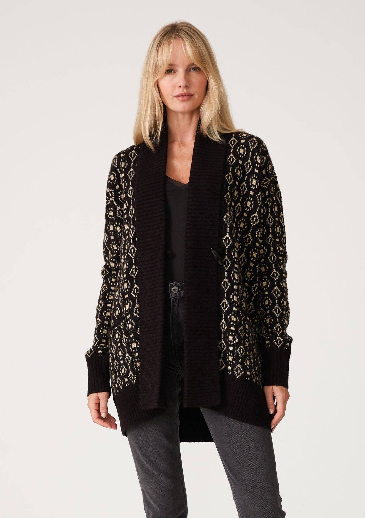 Lovestitch Geo Jacquard Long Sleeve Cardigan