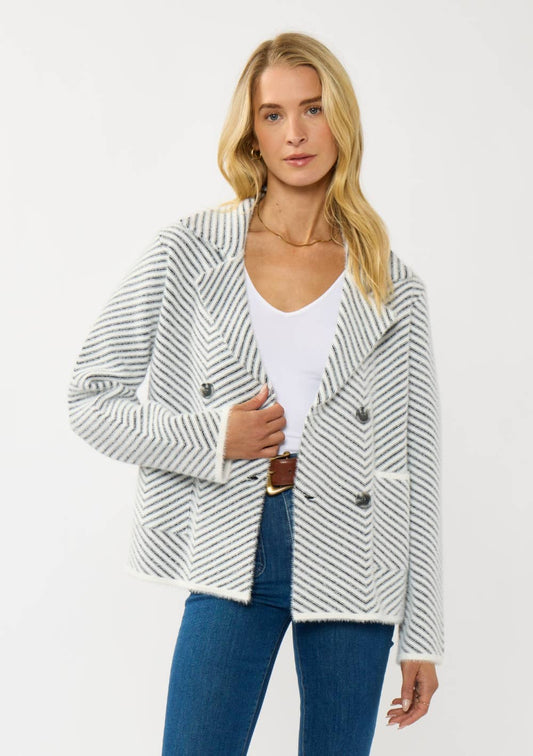 Lovestitch Chevron Stripe Button-Up Sweater Jacket