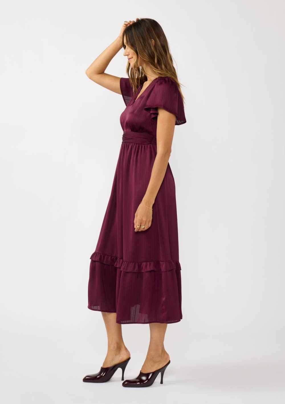 Lovestitch Flutter Sleeve V-Neck Midi Dress