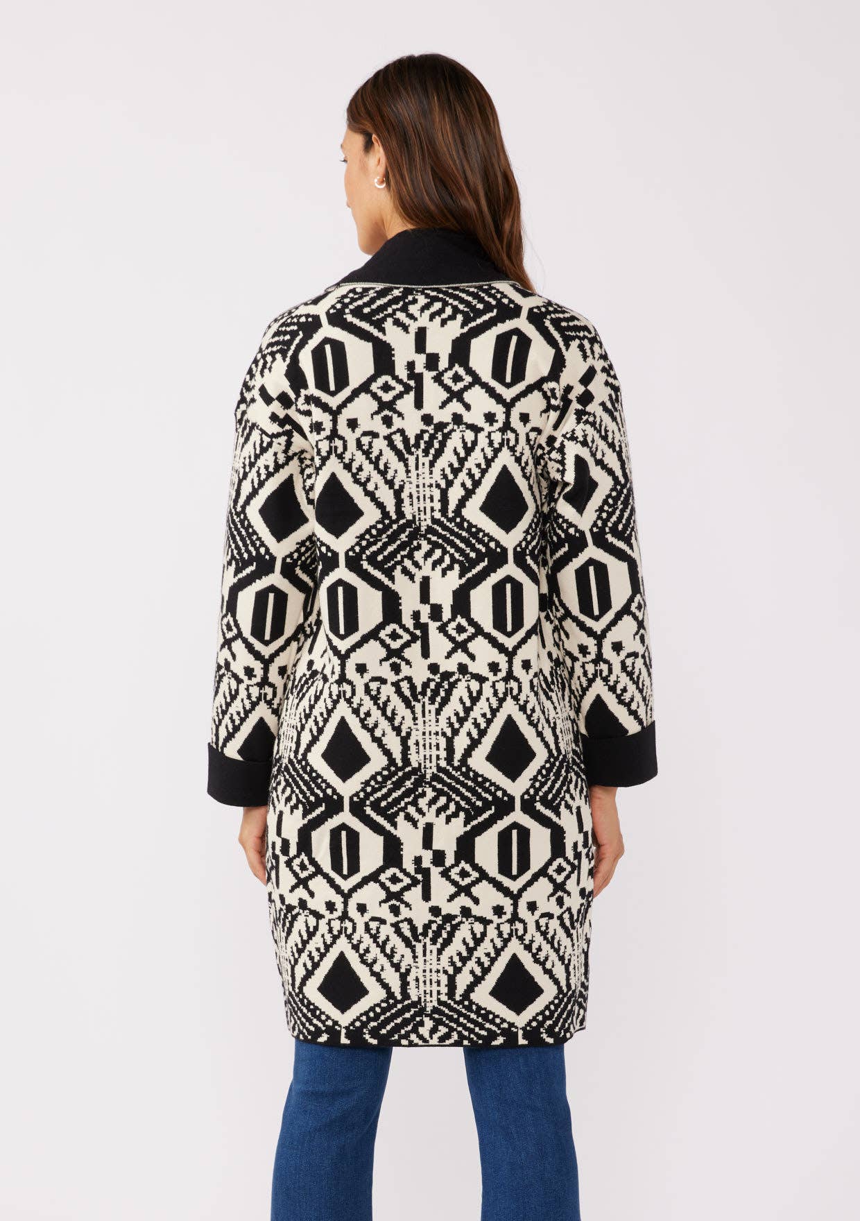 Lovestitch Western Print 3/4 Sleeve Open Front Cardigan