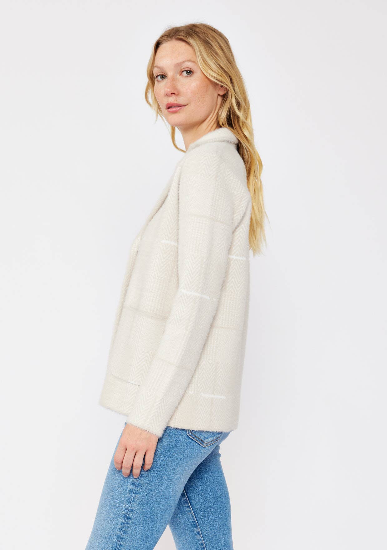 Lovestitch Plaid Sweater Blazer With Hidden Snaps