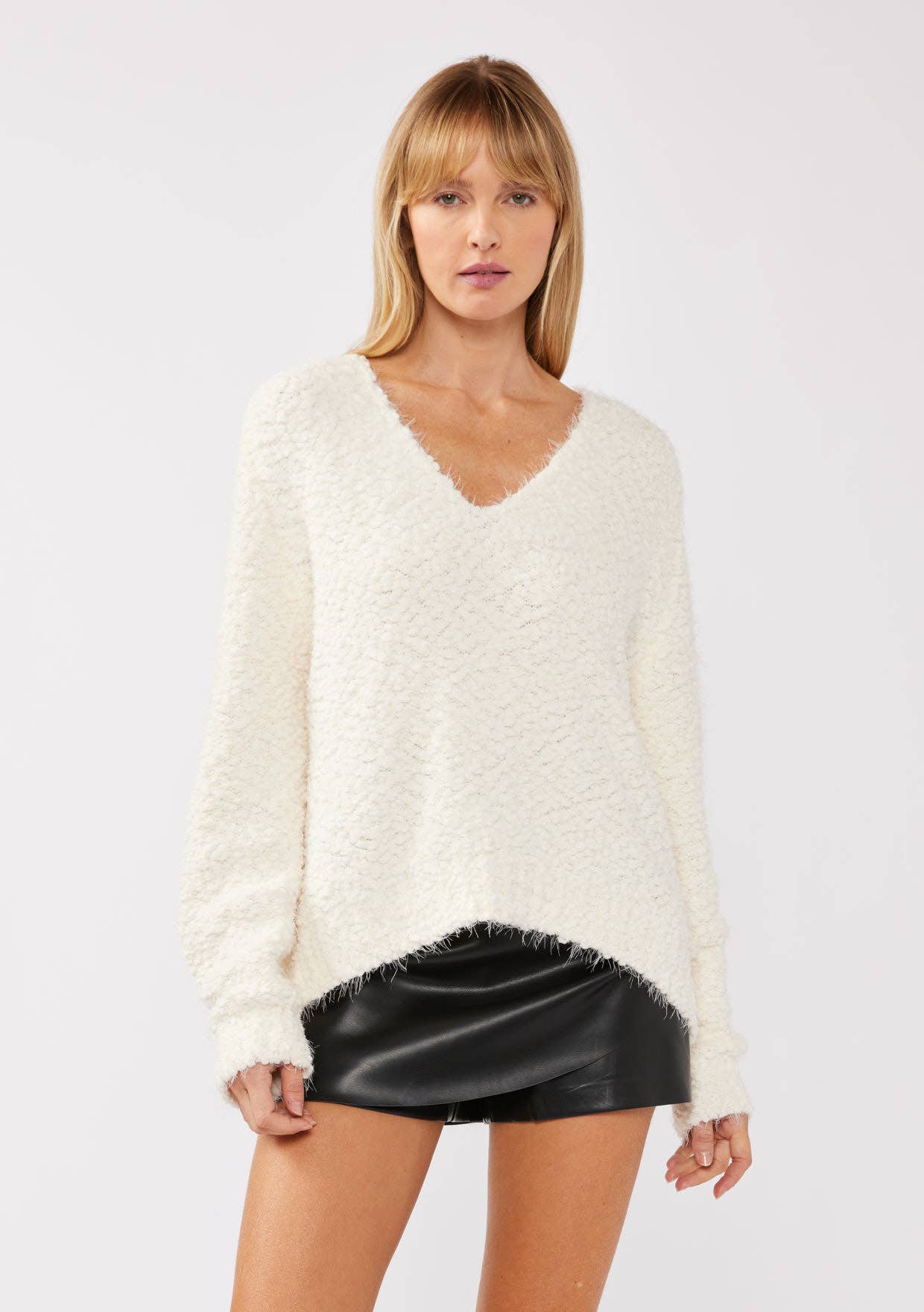 Lovestitch Hi-Low Fuzzy Pullover Sweater, 2 colors