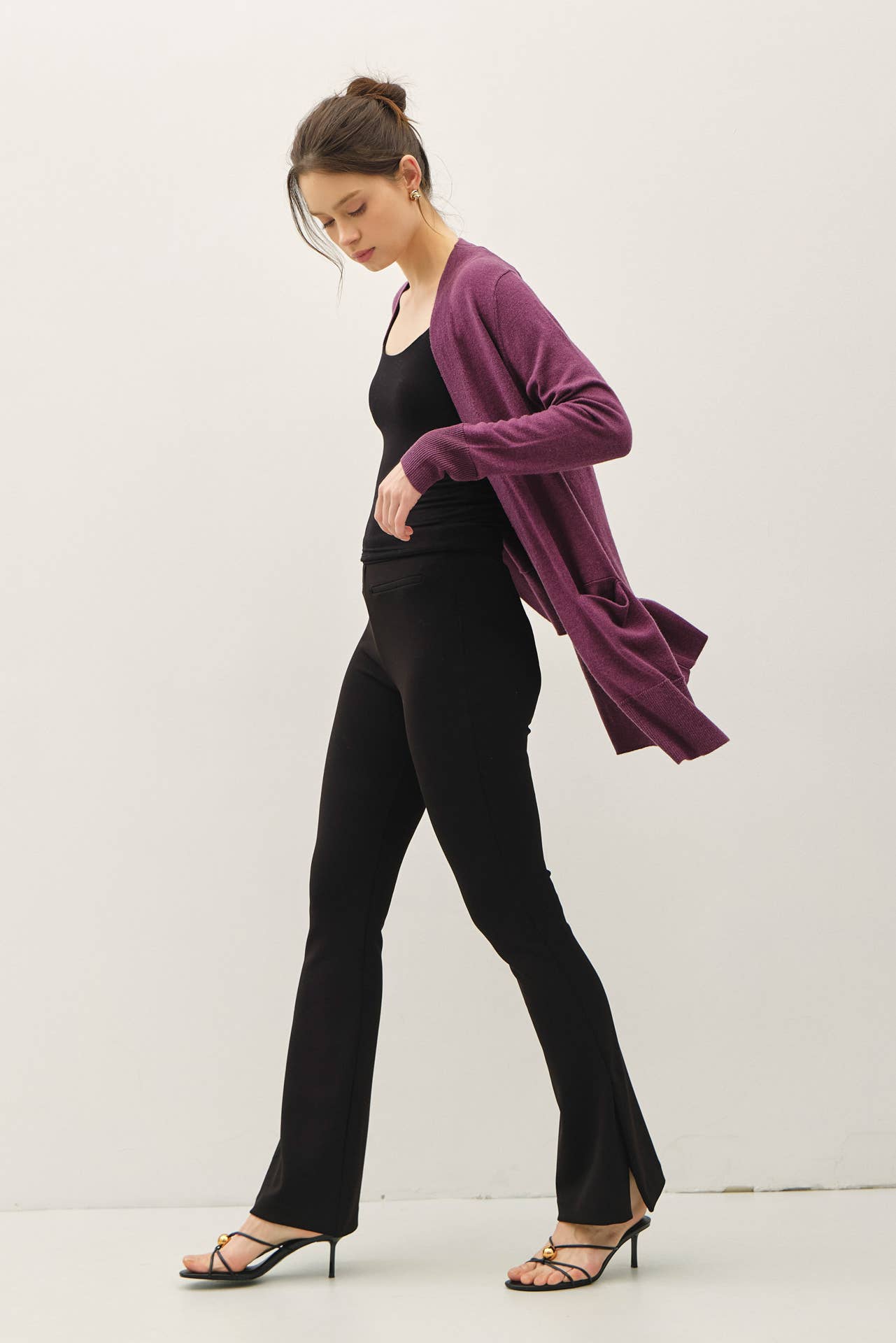 WOOL BLENDED BASIC OPEN LONG CARDIGAN