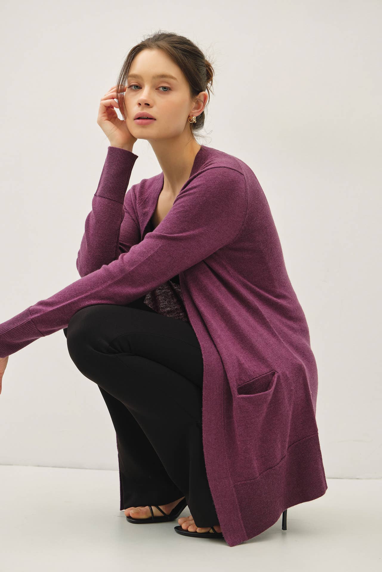 WOOL BLENDED BASIC OPEN LONG CARDIGAN