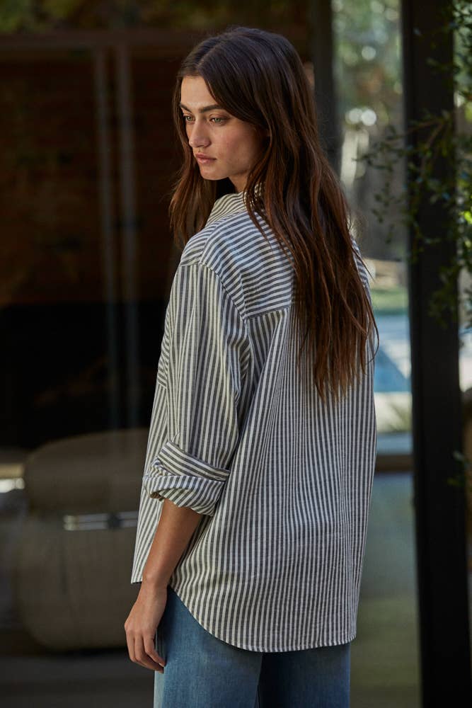 By Together Woven Cotton Striped Button Shirt