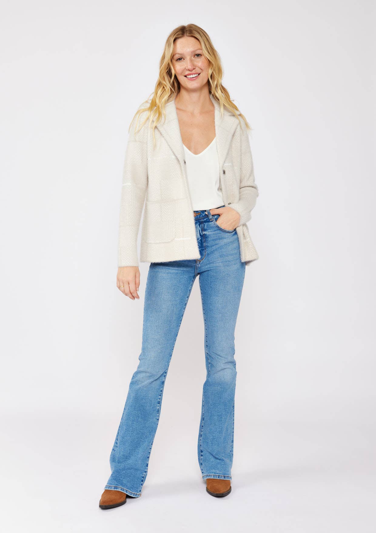 Lovestitch Plaid Sweater Blazer With Hidden Snaps