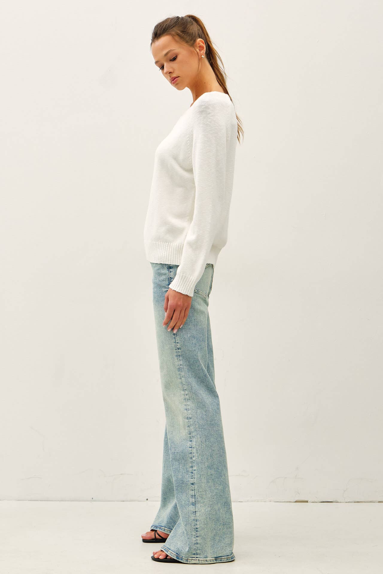 RAGLAN SLEEVE SLUB PULLOVER SWEATER