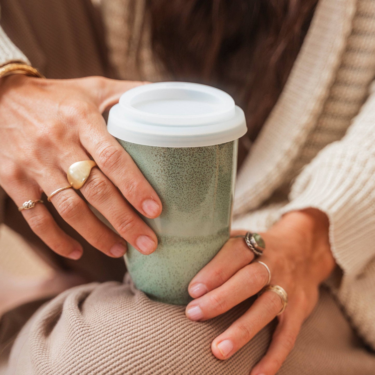 Emerald 12oz Ceramic Travel Mug – Reusable & Stylish