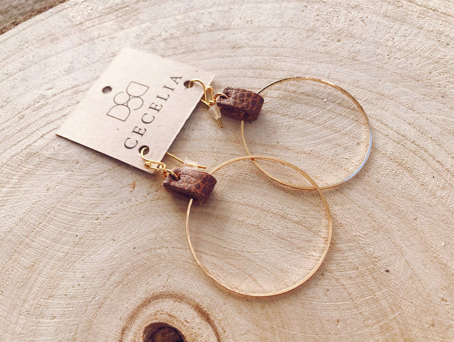 Lightweight Leather and Gold Plated Hoops