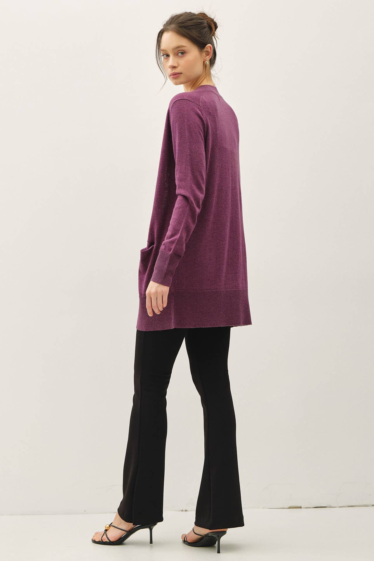 WOOL BLENDED BASIC OPEN LONG CARDIGAN