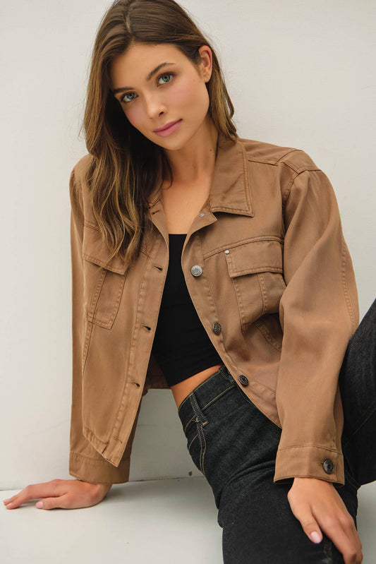 TENCEL BLEND BOXY CROPPED SHACKET