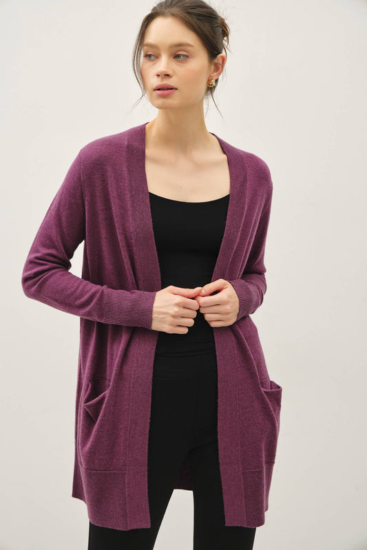WOOL BLENDED BASIC OPEN LONG CARDIGAN