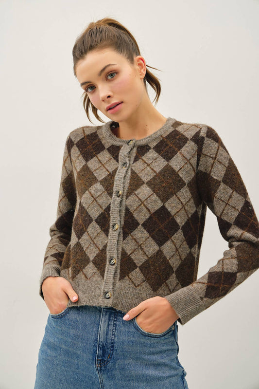 WOOL BLEND ARGYLE CARDIGAN