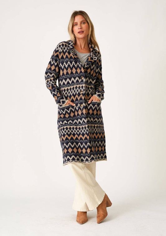 Lovestitch Bohemian Chevron Button Front Knit Cardigan