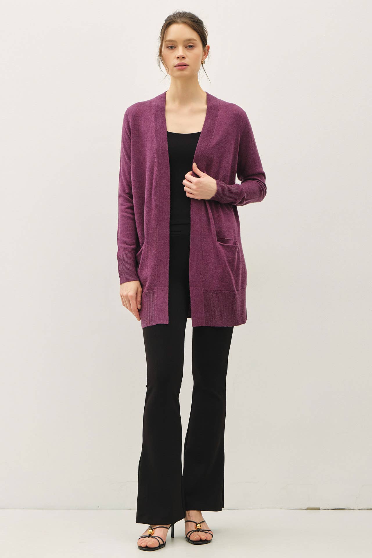 WOOL BLENDED BASIC OPEN LONG CARDIGAN