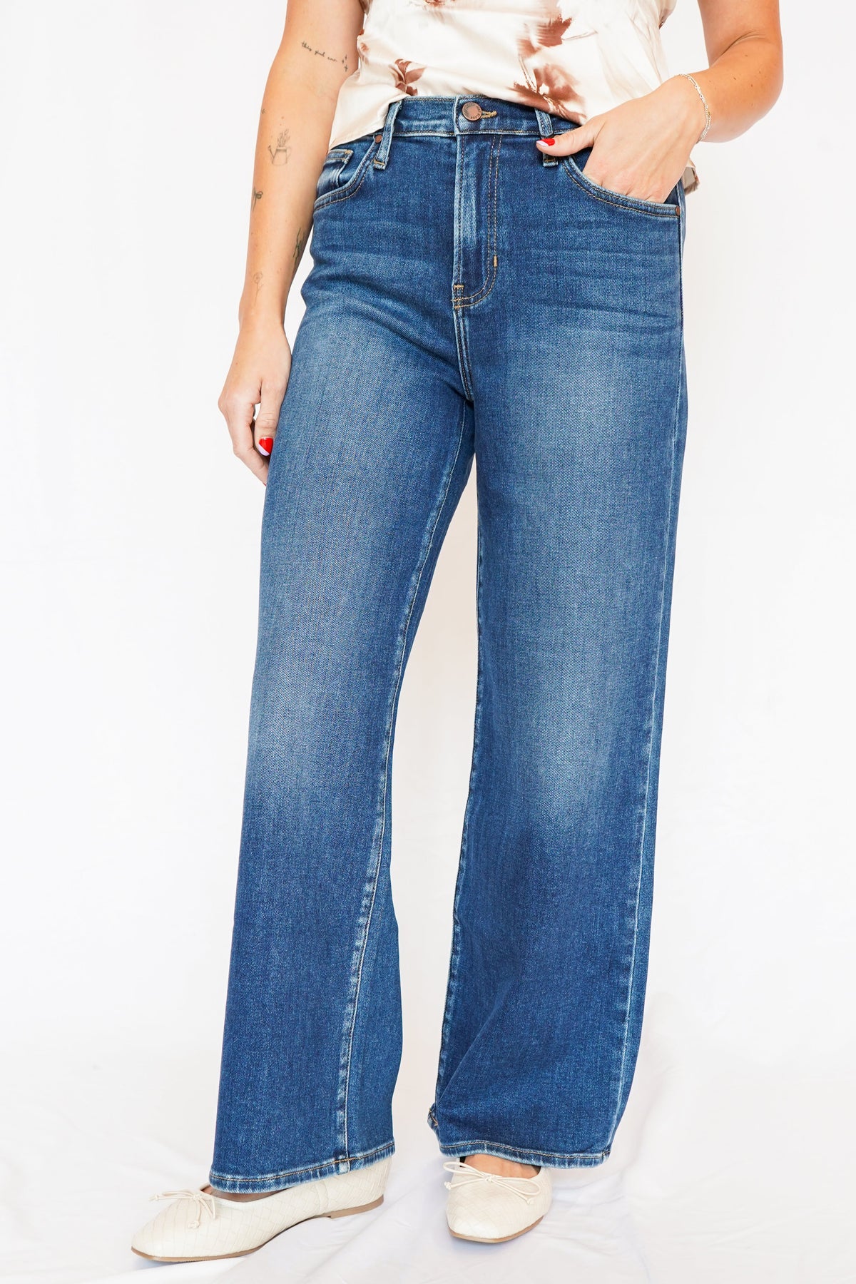 High Rise Wide Leg Dark Denim Jeans