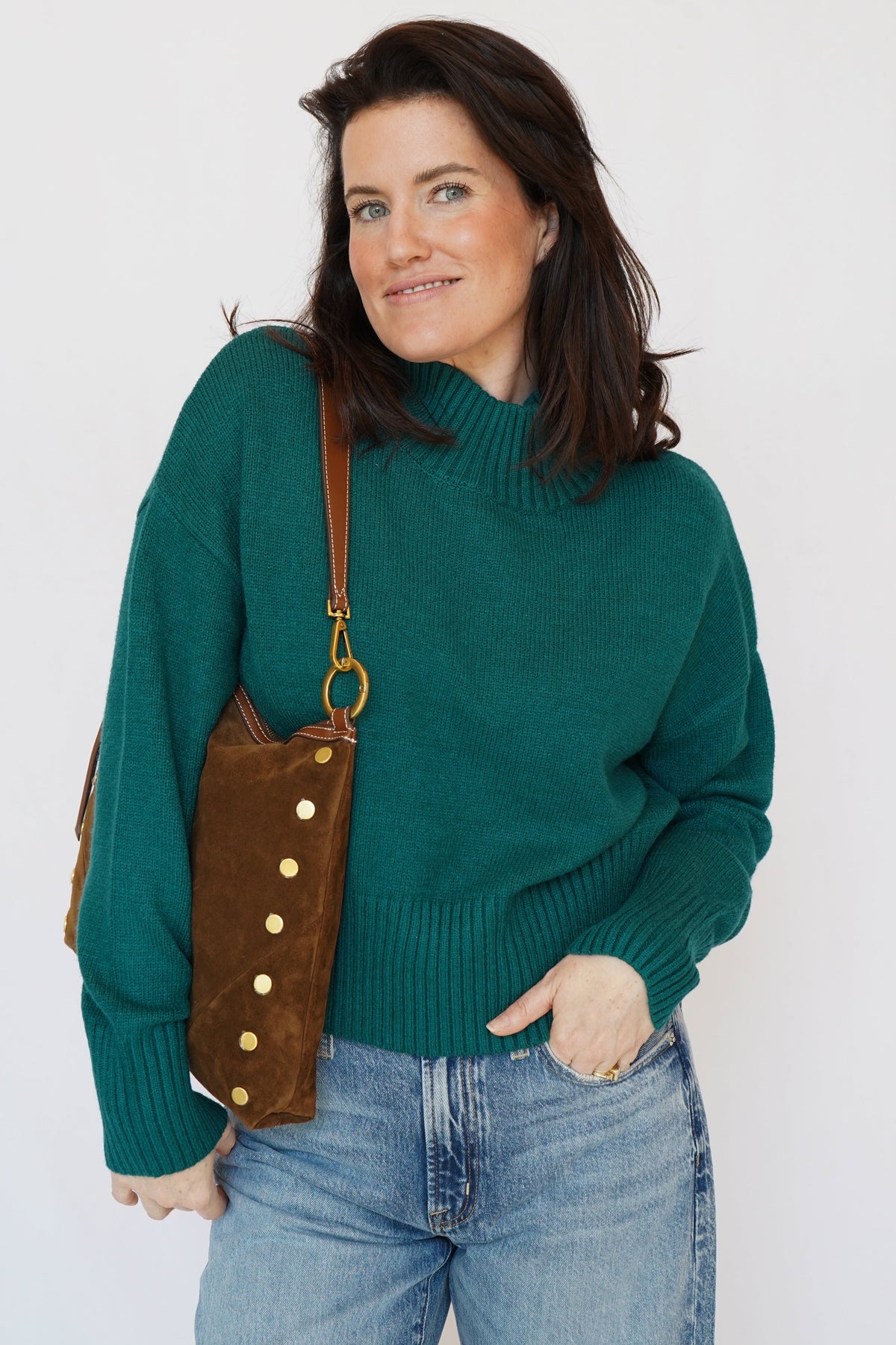 Ellie Mock Neck Sweater in Pine