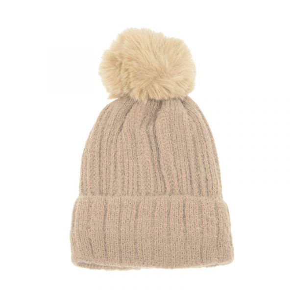 Joy Susan Rib Pompom Hat, 2 colors