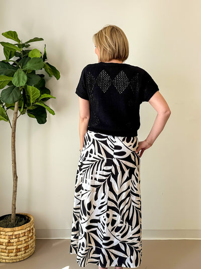 Tribal Pull-on Skirt Black White Print