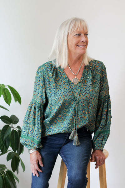Liverpool Popover Shirred Blouse
