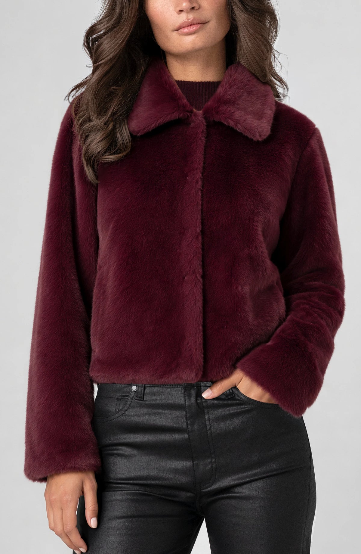 Liverpool Faux Fur Jacket in Dark Oxblood