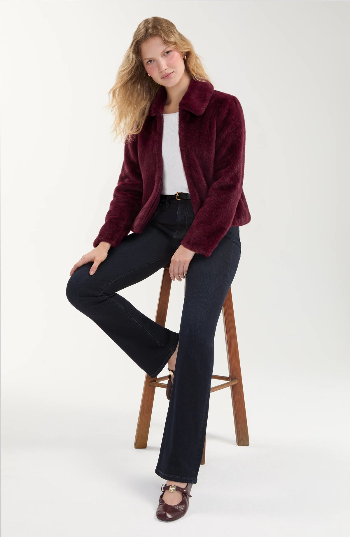 Liverpool Faux Fur Jacket in Dark Oxblood