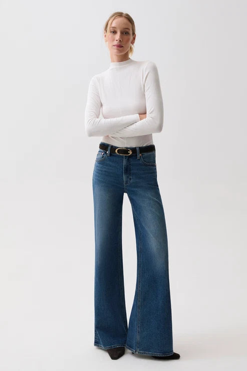 Pistola Vivian Mid Rise Wide Leg Jeans in Blue Depths