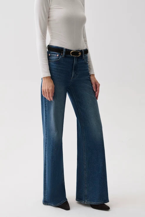 Pistola Vivian Mid Rise Wide Leg Jeans in Blue Depths