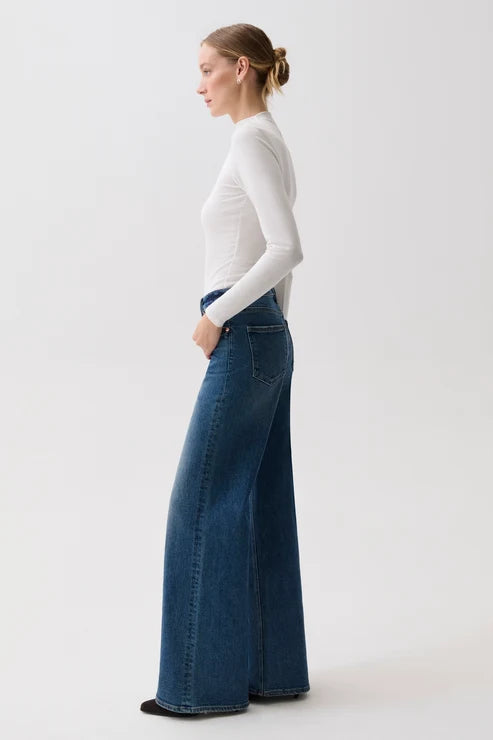 Pistola Vivian Mid Rise Wide Leg Jeans in Blue Depths