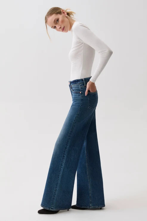 Pistola Vivian Mid Rise Wide Leg Jeans in Blue Depths