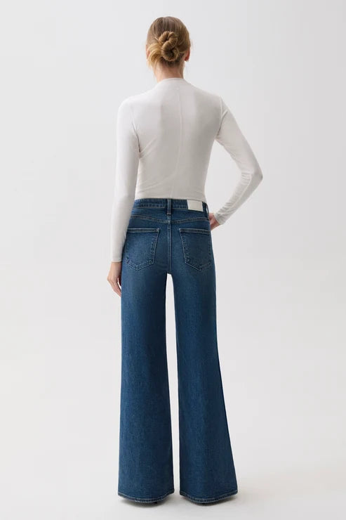 Pistola Vivian Mid Rise Wide Leg Jeans in Blue Depths