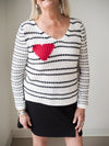 Tribal V-Neck Striped Heart Sweater