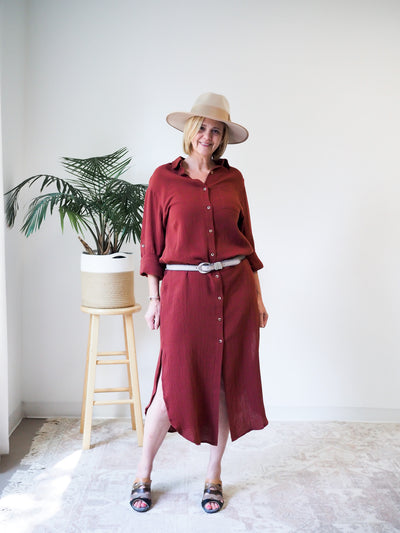 Button Up Maxi Shirt Dress